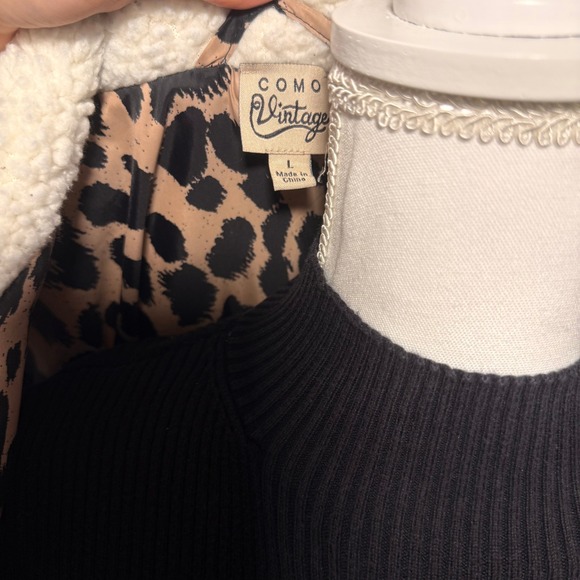 COMO Vintage Y2K Leopard Print Sherpa Lined Puffer Vest Quilted Lined - Picture 3 of 5